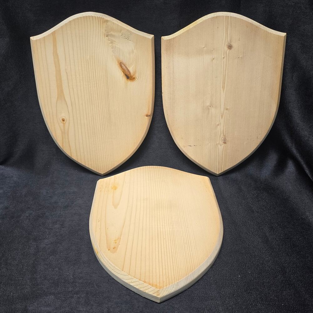 Lot of 3 New Blank Wooden Shield Plaques for Display - Unfinished